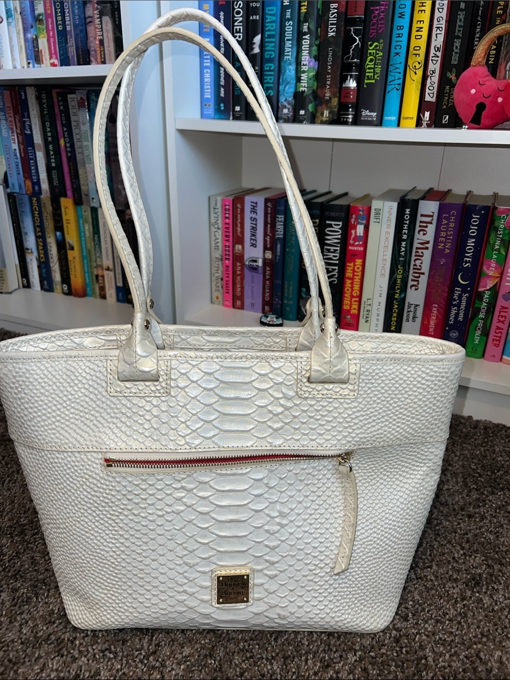 Dooney & Bourke Cream Embossed Tote with Gold Accent